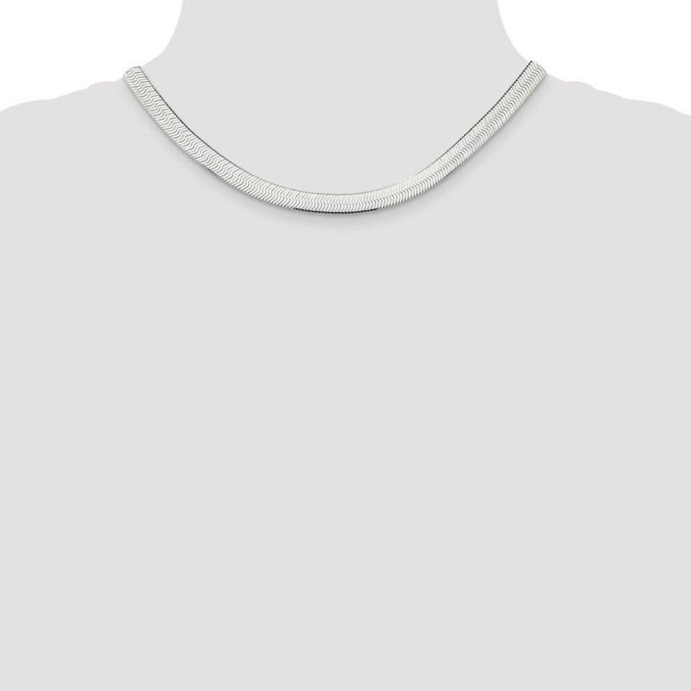 7mm, Sterling Silver Solid Herringbone Chain Necklace, 16 Inch - Picture 2 of 8